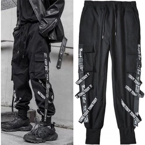 Black Hip Hop Cargo Pants Fashion Girl Harajuku Gothic Pants Cool Casual Funny Straight Summer Kawaii High Street Pants Male