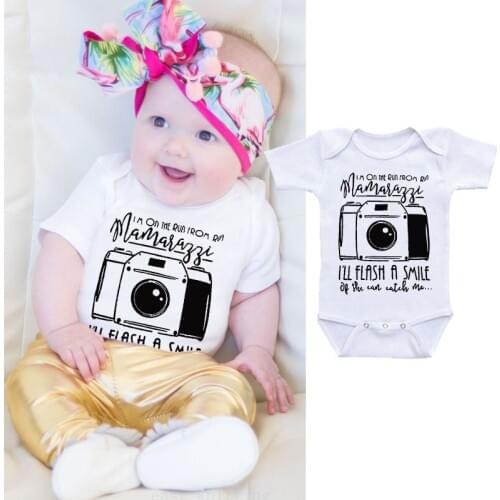 DERMSPE 2019 New Casual Newborn Baby Boys Girls Short Sleeve Letter Print I'll Flash A Smile Cotton Romper Baby Clothes White