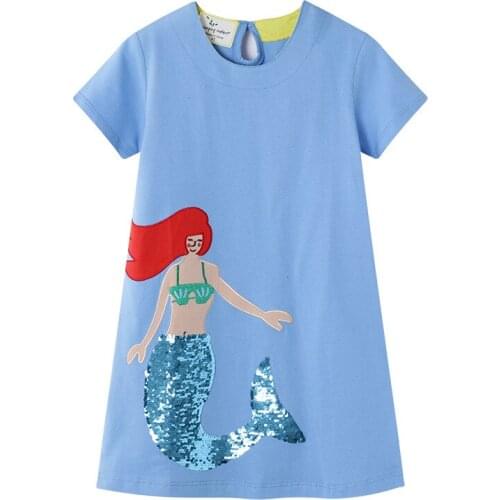 Mermaid Fairy Tale Girls Dresses Cartoon Concise Cotton Dress Short Sleeve Skirt Clothes Fashion Gifts For Children