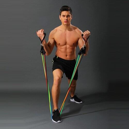 11Pcs/Set Latex Tube Resistance Bands Yoga Fitness Gym Equipment Exercise Pull Rope Home Elastic Back Muscle Strength Training