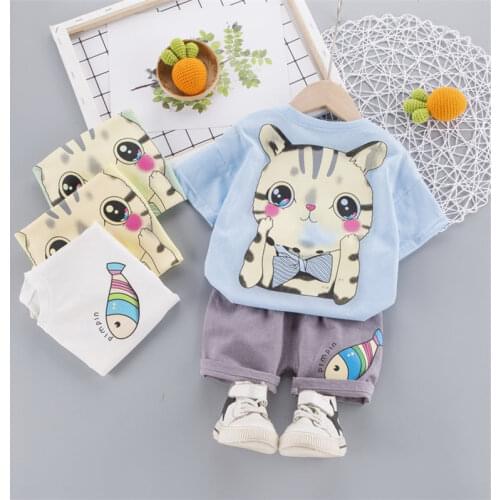 Kids Clothes Suit New Summer Children Boys Girls back cat T Shirt Shorts 2Pcs/sets Baby Toddler Clothing Infant Sportswear sets
