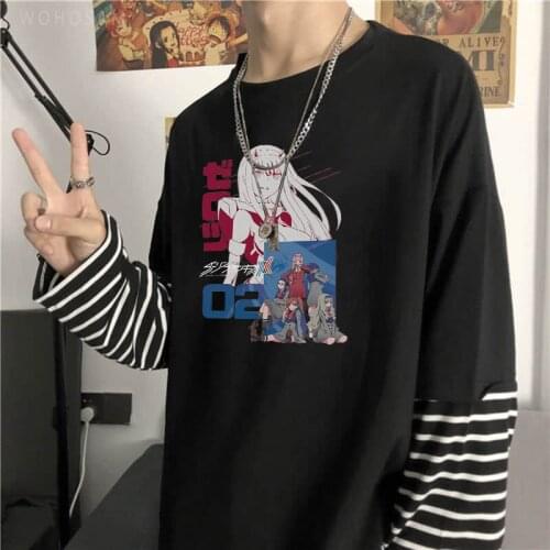 Harajuku Anime Darling In The Franxx Zero TWO Beautiful Girl Print T Shirt Men Streetwear Tops Loose Summer Long Sleeve T-shirt