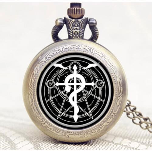 Hot Steampunk Fullmetal Alchemist Full Hunter Antique Style Quartz Pocket Watch Pendant Necklace for Women Men