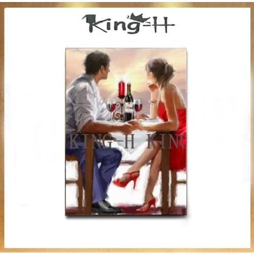 Figures in modern hand-painted oil painting canvas coffee lovers pretty girl home decoration mural hotel lobby sofa