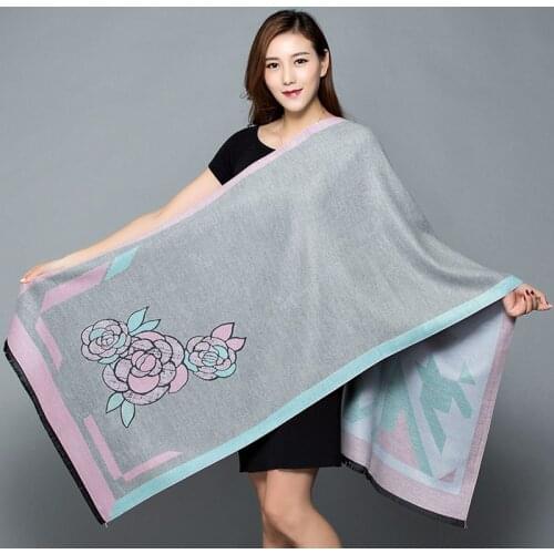 Korean Version Cashmere Rose Jacquard Scarf WomenS Winter Wild Shawl Dual-Use Thick Winter Long Section Keep Warm Bufanda