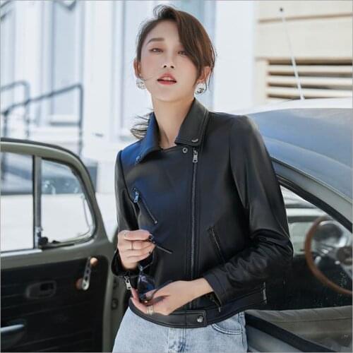 Free shipping.Wholesales.cheap classic black sheepskin coat.women cool biker leather jacket.slim short leather clothes