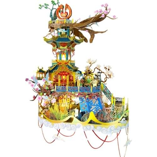 Picture Kingdom 3D Metal Nano Puzzle Yuelao Pavilion building Model Kits DIY Laser Cut Assemble Jigsaw Toys For Kids Adults