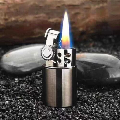 Mini Grinding Wheel Open Flame Lighter Old Style Retro Creative Personality Lighter Windproof Cotton Rope Aluminum Alloy Metal