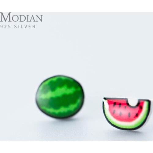 Modian Lovely 100% Sterling Silver 925 Cute Fruit Watermelon Fresh Stud Earrings for Women Kids Girls Jewelry Gifts Brincos