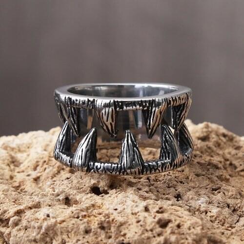 Retro Beast Tooth Rings For Men Punk Stainless Steel Warcraft Teeth Biker Mens Ring Fashion Jewelry Gift
