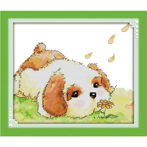 The dog smells cross stitch kit aida 14ct 11ct count printed canvas stitches embroidery DIY handmade needlework