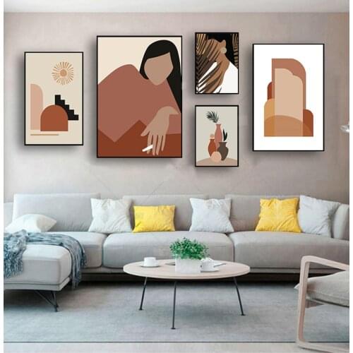 Posters And Prints Wall Pictures For Living Room Decor Abstract Girl Orange Vintage Scandinavian Wall Art Canvas Painting Nordic