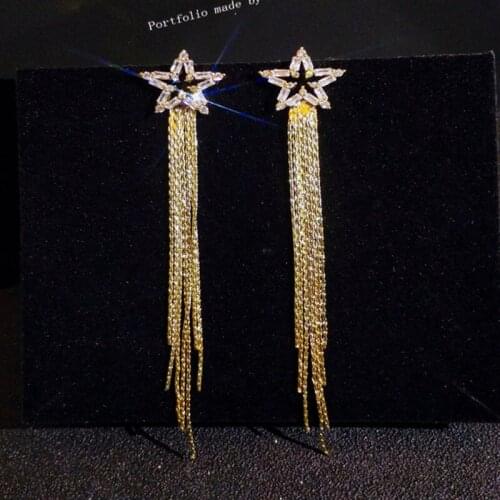 2021 New Korean Crystal Trendy Exquisite Star Long Chain Tassel Dangle Earrings for Women Crystal Pendant Jewelry