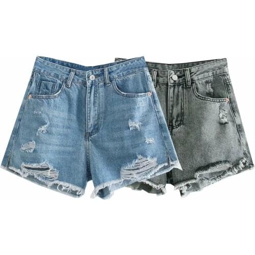 Za New Summer Women Basic Jeans Shorts Simple Style Sexy Hole Short Pants Hight Waist Casual Denim Shorts XITIMEAO