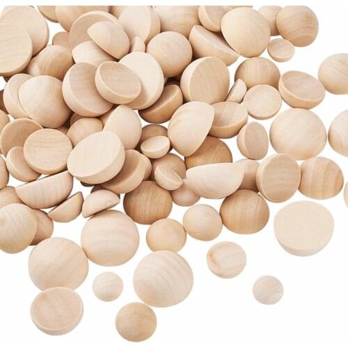 Pandahall 120pcs/bag Mixed Sizes Half Round Wood Cabochons Flat Back for Jewelry Making DIY Handmade Decoration
