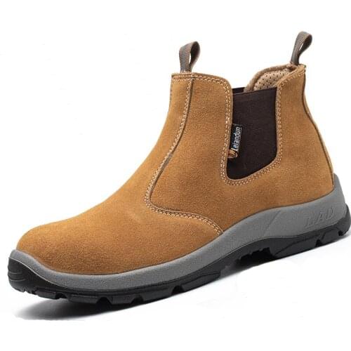 Plus size men fashion steel toe caps work safety boots genuine leather welding shoes worker safe chelsea boot security botas man