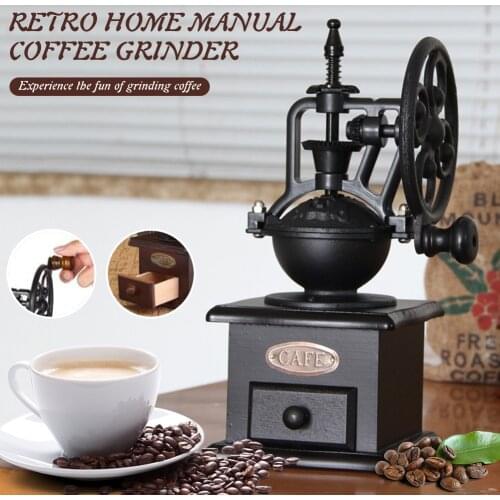Manual Coffee Grinder Vintage Style Wooden Coffee Bean Grinder Mill Roller Hand Crank Coffee Grinder