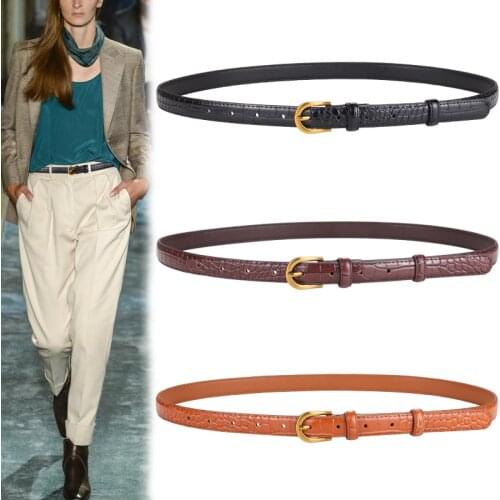 New Crocodile Pattern Cowskin Belts For Jeans Fashion Luxury Thin Real Leather Waist Strap Lady Solid Cowhide Waistbands Woman