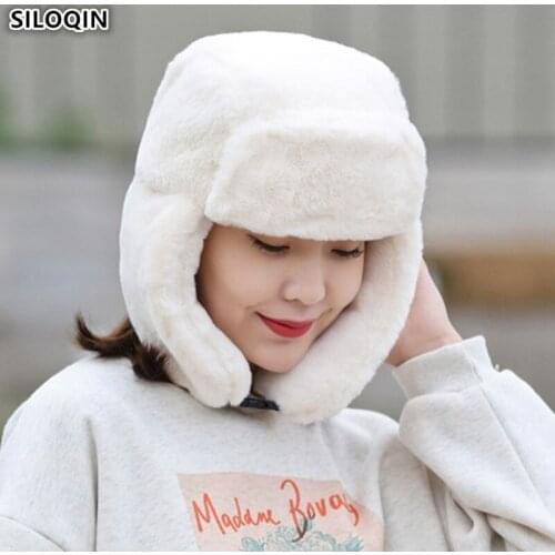 SILOQIN Winter Earmuffs Hat Women Warm Bomber Hats 2019 New Lovely Fashion Warm Thick Fur Winter Hat Girl Students Caps Ski Caps