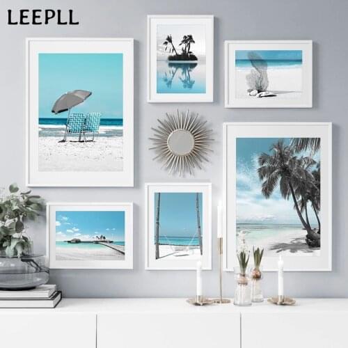 Bali Blue Coconut Palm Tree Wall Art Canvas Nordic Poster And Prints Wall Pictures For Living Room Decor