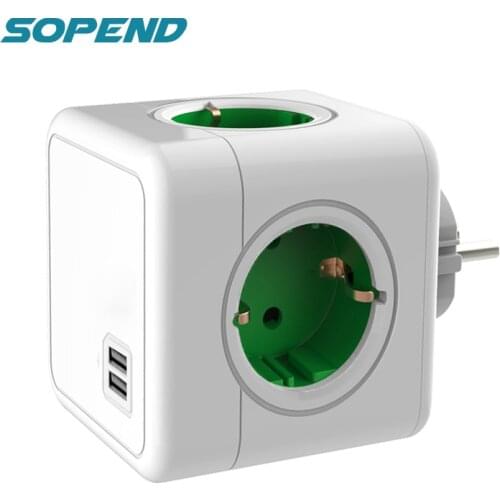 Sopend 2 USB Power Strip Smart Multiple European Plug Powercube Tee Socket 100-250V Usb Wall Outlets Charger Adapter for Home