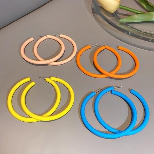 SRCOI Multi Color Big Circle Round Earrings For Women Large C Shape Fluorescent Neon Statement Earrings Party Accessory Gift