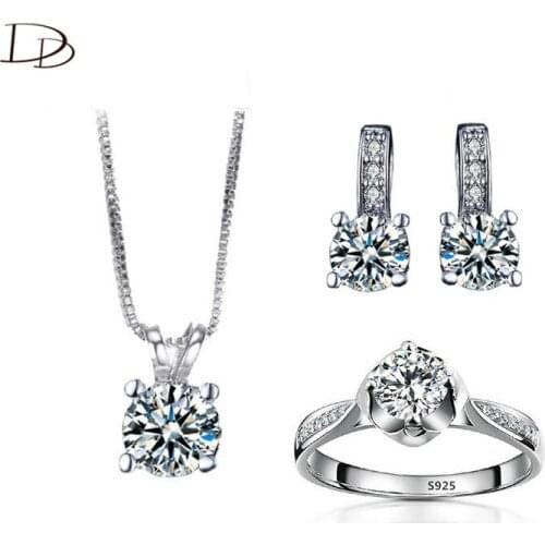 Wedding jewelry sets AAA rhinestone ring necklace earrings sets for women white gold color jewellery brinco wholesale ASM002