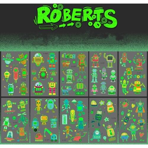 Robot Tattoo for Children Glowing Dark Taty Waterproof Fake Tattoo Luminous Tattoo Stickers Body Art Cartoon Tattoo