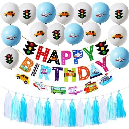Happy Birthday Decoration Transportation Theme Party Car Plane Balloons Banner Decoration First Birthday Boy Party Supplies