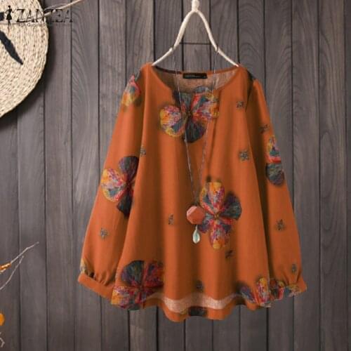 ZANZEA Vintage Floral Printed Blouse 2021 Women Tops Female Retro Loose Blusas Tunic Casual Spring Long Sleeve Cotton Shirt