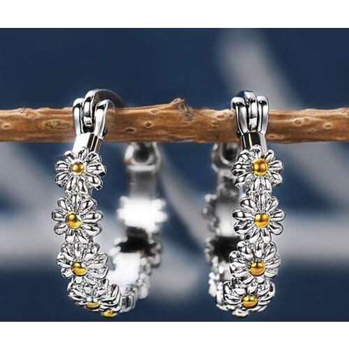 New Fashion Female Earrings 925 Sterling Silver Stackable Daisy Mosaic Cubic Zircon Earrings for Women Fashion Statement Bijoux