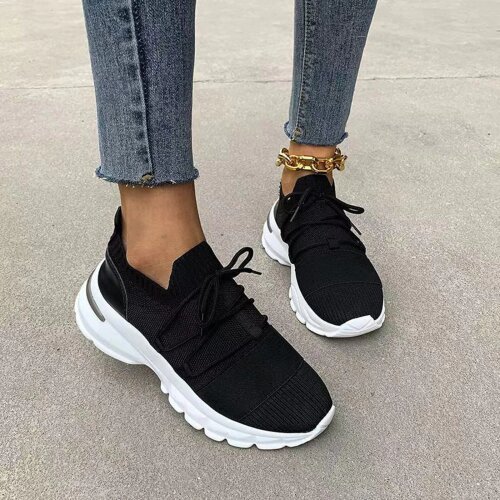 Women Knit Sneakers Ladies Casual Comfortable Wedge Heel Mesh Sneakers Fashion Breathable Female Jogging Lace Up Running Shoes