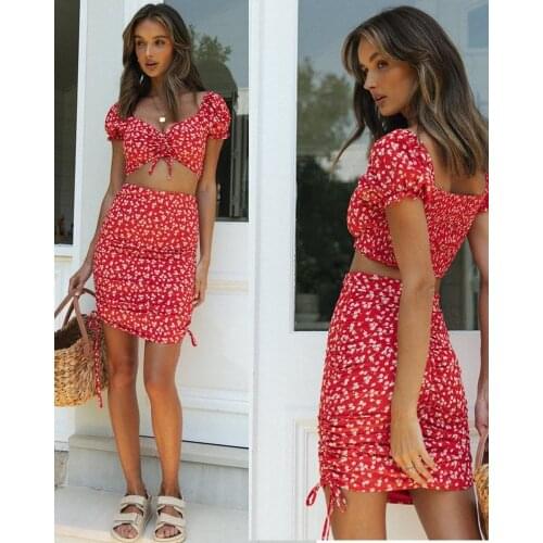 2021 new womens spring and summer lace-up top two-piece pleated lace-up skirt suit