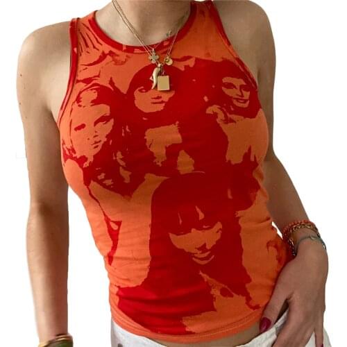 Women Digital Print Sleeveless Vest, Slim Fit Round Collar Pullover for Summer, S-XL 2021 New Fashion
