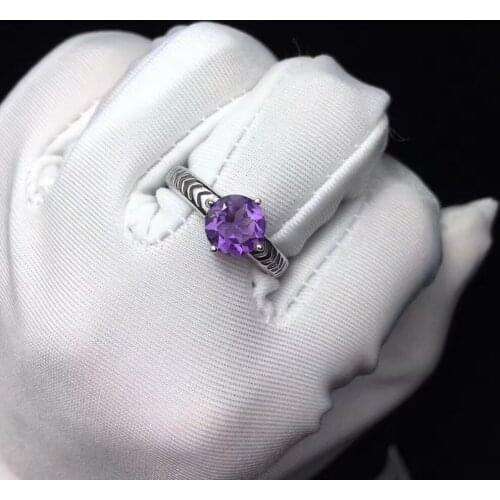 Natural amethyst gem Ring Natural gemstone ring 925 sterling silver Stylish elegant simple round women girl party gift Jewelry