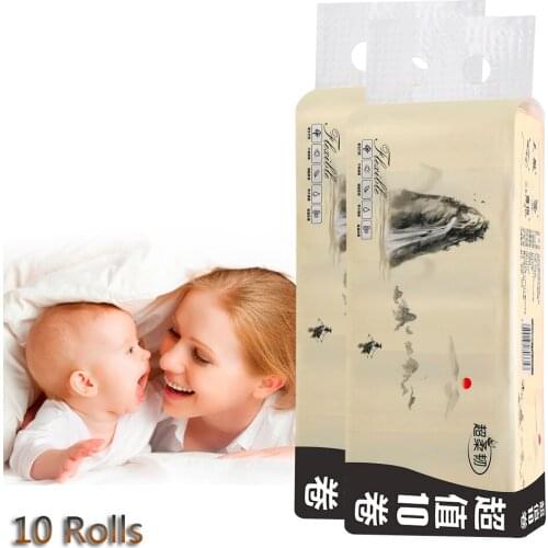 10 Rolls Skin-friendly Home Bath Kitchen Tissue Roll Toilet Roll Paper Hand Towels 4 Layers Coreless Toilet Paper Bamboo Pulp