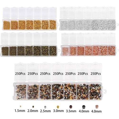 1750Pcs Jewelry Findings Set Mixed Crimp End Beads Round Stopper Spacer Beads for Jewelry Making DIY Bracelet Necklace Supplies