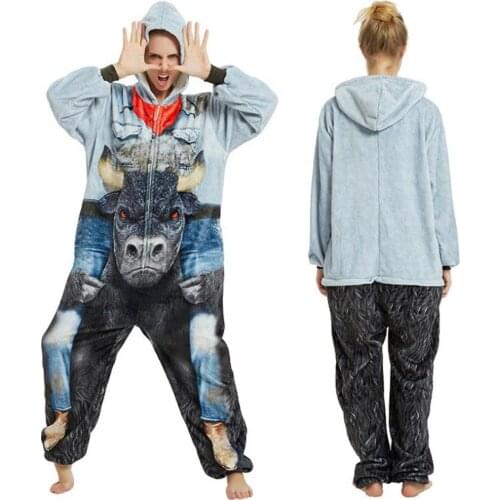 3D Rhinoceros Animal Kigurumi Pijamas One Piece Hooded Jumpsuits Ropa De Hombre 2020 Pajamas Men Adult Onesie Vetement Homme