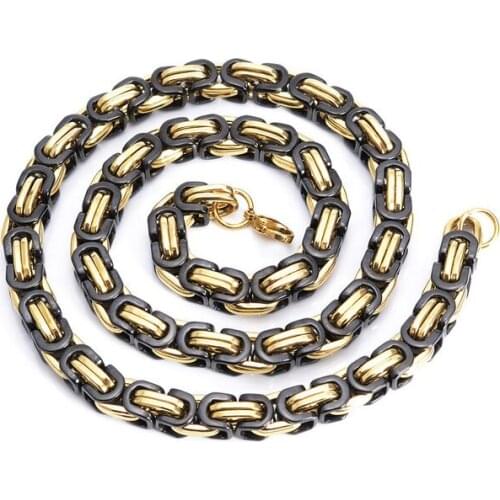 5/6/8mm Any Length Gold Black Tone Byzantine Stainless Steel Necklace Boys Mens Chain Necklace Fashion jewelry