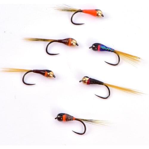 6PCS Hook Tungsten Perdigon Nymph Small Beadheads Fly Rainbow Brown Trout Grayling Trout Fishing Quick Sink Fly