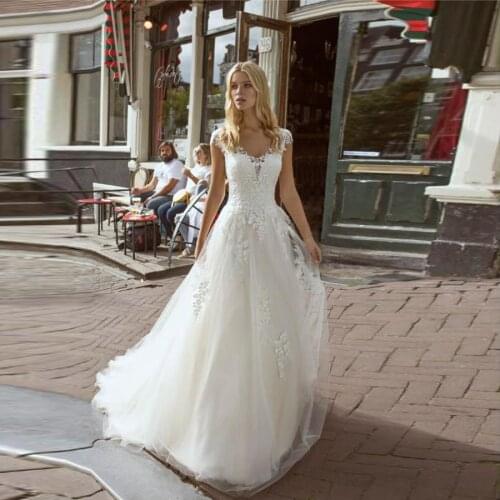 White Appliques Wedding Dresses A-Line Tulle Gown Custom Made Bridal Gowns 2020 New Hot