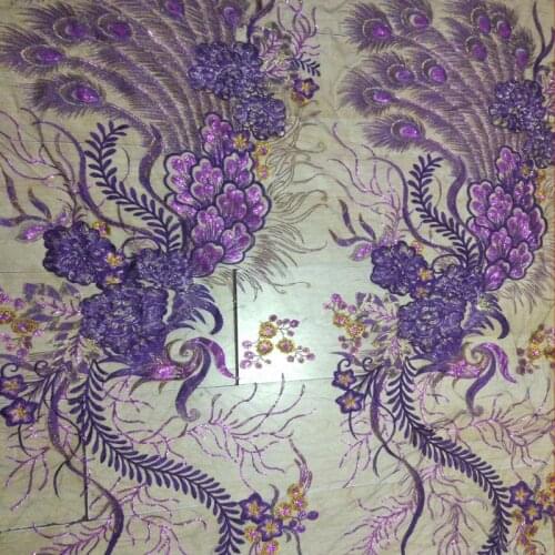 Free shipping light shallow purple embroidery hollow the stereo deress blouse flash sequin soluble lace flowers sequin fabric