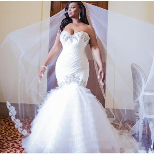 Beaded Wedding Dresses Sexy Strapless Mermaid Bridal Gowns South African 2021 Plus Size Marriage Bride Dress robes de mariée