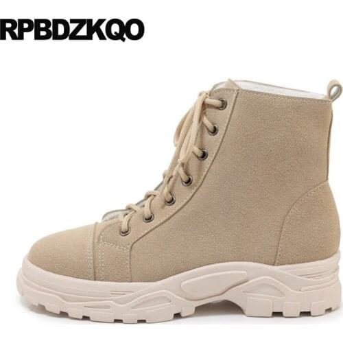 Big Size Flatform Combat Beige Muffin Plus Military Front Lace Up Casual Ankle Boots Autumn Booties Women Shoes Platform 13 45