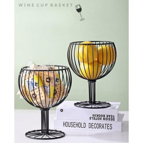 Nordic Home Living Room Decoration Wine Glass Shape Metal Iron Dried Fruit Basket Candy Plate Refreshment Basket For Kids