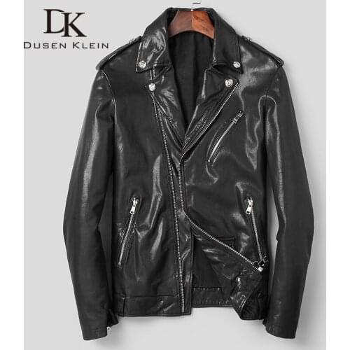 DK Quality Vegetable Tannin Leather Sheepskin Jackets Men Suit Collar Slim Black Leather Genuine Clothing 4XL