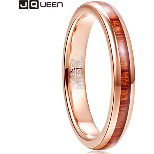 4mm New Rose Gold Inlaid Acacia Tungsten Steel Ring Geometric Circle Mens Tungsten Carbide Wedding Engagement Rings Anillos