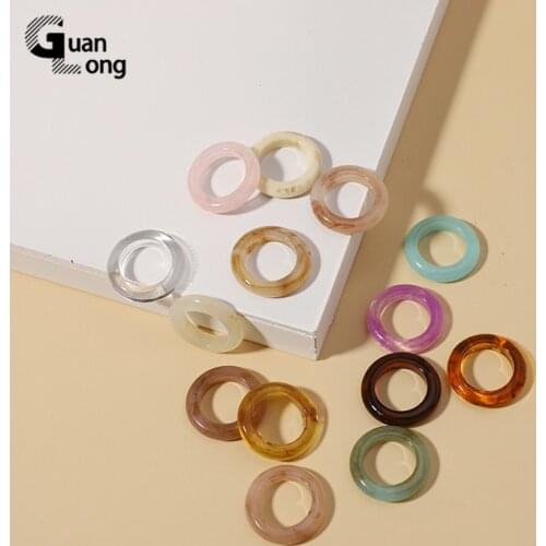 GuanLong Fashion Transparent Acrylic Chic Korea Ring Minimalist Resin Geometric Rings For Girls Colorful Marble Pattern Jewelry