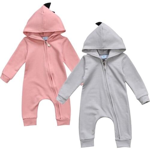 Citgeett Spring Newborn Baby Boy Girl Dinosaur Costume Zipper Long Sleeves Romper Hooded Playsuit Autumn Clothes 0-24M