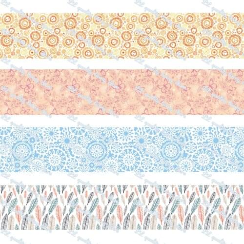 WL 16-75mm Flower Printed Grosgrain Ribbon Gift Wrapping Hair Bow Bowknot Christmas Wedding Diy Sewing Decoration 50 yards